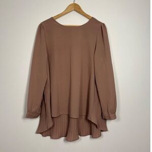 Minimalist Flowy Zanzea Pleated Back High Low Blouse Women US 14 Mauve Brown